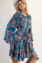 Load image into Gallery viewer, Easel Exclusive Floral Print Mini Dress in Teal
