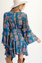 Load image into Gallery viewer, Easel Exclusive Floral Print Mini Dress in Teal
