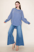 White Birch Solid Color Studded Top in Washed Slate