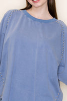 White Birch Solid Color Studded Top in Washed Slate