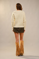 Blue B Embroidered Horse Patched Knit Sweater in Cream