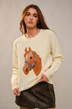 Load image into Gallery viewer, Blue B Embroidered Horse Patched Knit Sweater in Cream
