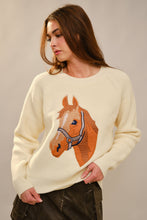 Load image into Gallery viewer, Blue B Embroidered Horse Patched Knit Sweater in Cream

