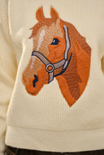 Load image into Gallery viewer, Blue B Embroidered Horse Patched Knit Sweater in Cream
