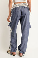 ee:some Pinstripe and Floral Color Block Pants in Denim Blossom