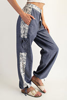 ee:some Pinstripe and Floral Color Block Pants in Denim Blossom