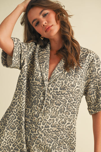 Klesis Relaxed Fit Romper in Leopard