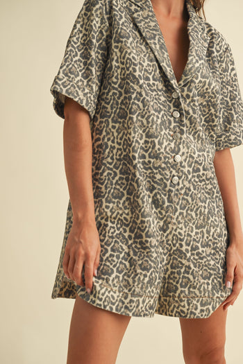 Klesis Relaxed Fit Romper in Leopard