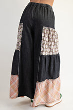 Load image into Gallery viewer, Easel Mineral Washed Denim Patchwork Detailed Palazzo Pants in Black Denim
