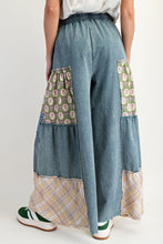 Load image into Gallery viewer, Easel Mineral Washed Denim Patchwork Detailed Palazzo Pants in Washed Denim
