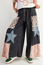 Load image into Gallery viewer, Easel Mineral Washed Denim Patchwork Detailed Palazzo Pants in Black Denim
