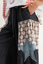 Load image into Gallery viewer, Easel Mineral Washed Denim Patchwork Detailed Palazzo Pants in Black Denim
