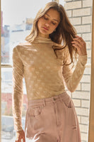 Oddi Sheer Mesh Top with Tonal Bow Embroidery in Cream