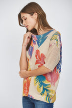 Load image into Gallery viewer, FATE Tropical Print Open Knit Sweater in Taupe
