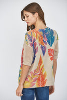 FATE Tropical Print Open Knit Sweater in Taupe