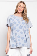 BlueVelvet Mineral Washed Small Star Patched Top in Dusty Sky