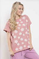 BlueVelvet Mineral Washed Small Star Patched Top in Pink