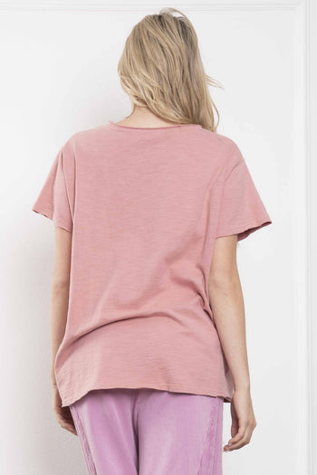 BlueVelvet Mineral Washed Small Star Patched Top in Pink