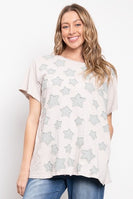 BlueVelvet Mineral Washed Small Star Patched Top in Sand