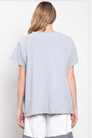 BlueVelvet Mineral Washed Small Star Patched Top in Dusty Sky