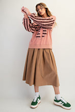 Load image into Gallery viewer, Easel Terry Knit Top with Striped Puff Sleeves and Front Bow Patch in Mauve
