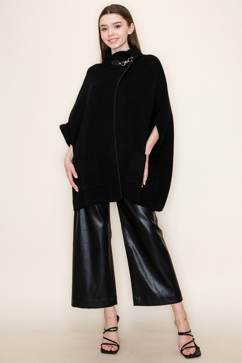 White Birch OVERSIZED Sweater Knit Poncho Top in Black
