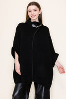 White Birch OVERSIZED Sweater Knit Poncho Top in Black