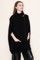 White Birch OVERSIZED Sweater Knit Poncho Top in Black