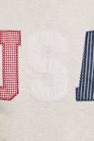 Gilli CROPPED Mix Print USA Patched Sweatshirt in Light Heather Grey