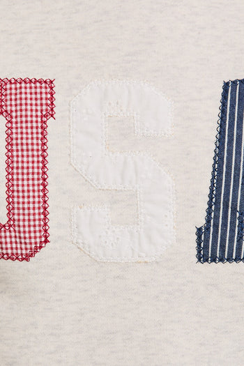 Gilli CROPPED Mix Print USA Patched Sweatshirt in Light Heather Grey