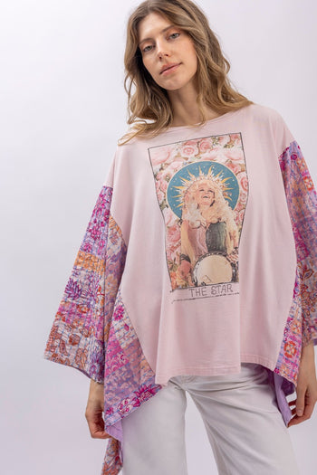BlueVelvet The Star Upcycled Inspired Poncho Top in Pink