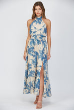 Load image into Gallery viewer, FATE Bold Floral Print Halter Maxi Dress in Cream/Blue

