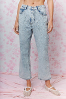 RARERAW Light Washed Pearl and Rhinestone Embellished Jeans in Light Denim