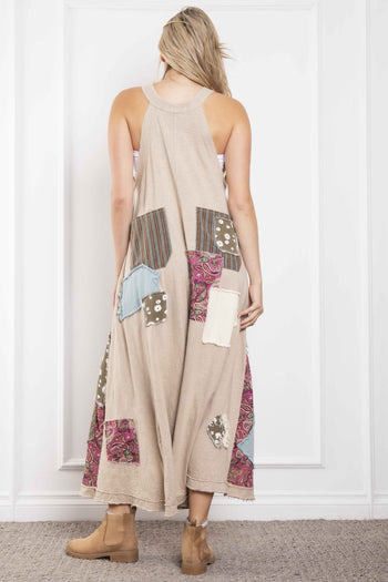 BlueVelvet Patched Ankle Length Wide Leg Jumpsuit in Light Taupe ON ORDER