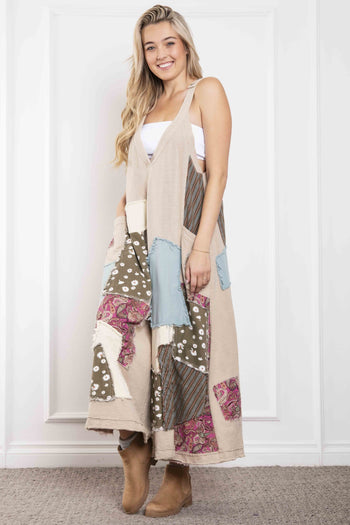 BlueVelvet Patched Ankle Length Wide Leg Jumpsuit in Light Taupe ON ORDER