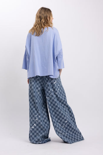 BlueVelvet OVERSIZED Solid Color Bow Patched Top in Peri Blue