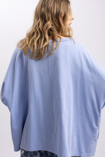 BlueVelvet OVERSIZED Solid Color Bow Patched Top in Peri Blue