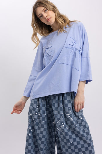 BlueVelvet OVERSIZED Solid Color Bow Patched Top in Peri Blue