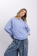 BlueVelvet OVERSIZED Solid Color Bow Patched Top in Peri Blue