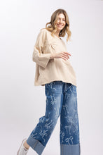 Load image into Gallery viewer, BlueVelvet OVERSIZED Solid Color Bow Patched Top in Oatmeal
