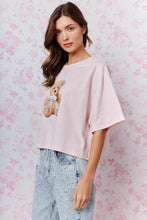 Load image into Gallery viewer, RARERAW Boxy CROP Top with Teddy Bear Graphic Print Front in Baby Pink
