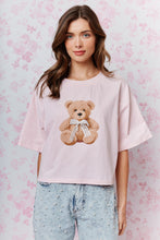 Load image into Gallery viewer, RARERAW Boxy CROP Top with Teddy Bear Graphic Print Front in Baby Pink
