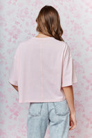 RARERAW Boxy CROP Top with Teddy Bear Graphic Print Front in Baby Pink
