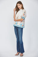 FATE Smocked High Neck Top in Cream Multi