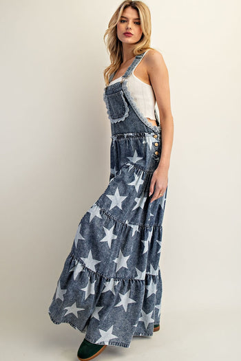 ee:some Mineral Washed Star Print Jumpsuit in Denim