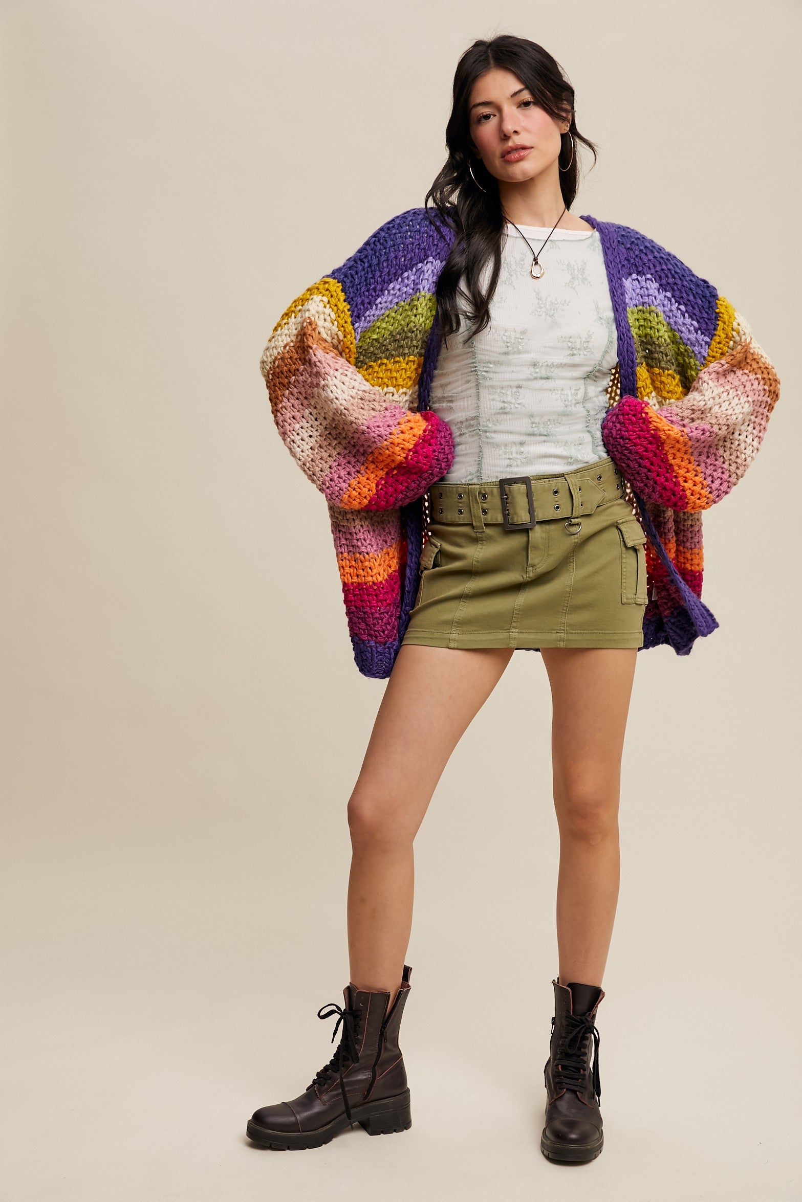 Listicle Rainbow Hand Crochet Cardigan in Rainbow Multi – June Adel