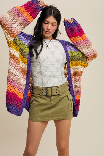 Listicle Rainbow Hand Crochet Cardigan in Rainbow Multi