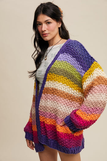 Listicle Rainbow Hand Crochet Cardigan in Rainbow Multi