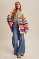 Listicle Rainbow Hand Crochet Cardigan in Cream Multi