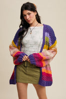 Listicle Rainbow Hand Crochet Cardigan in Rainbow Multi